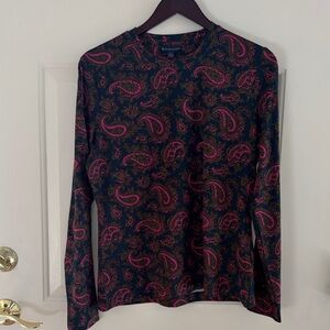 Brooks Brothers Black Long Sleeve Top with Pink Paisley Print